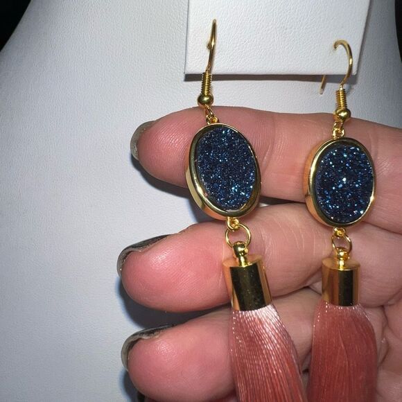Boho Drusy Tassel Earrings - Picture 5 of 9